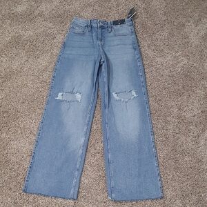 Hollister Light Blue Distressed Wide Leg Jeans